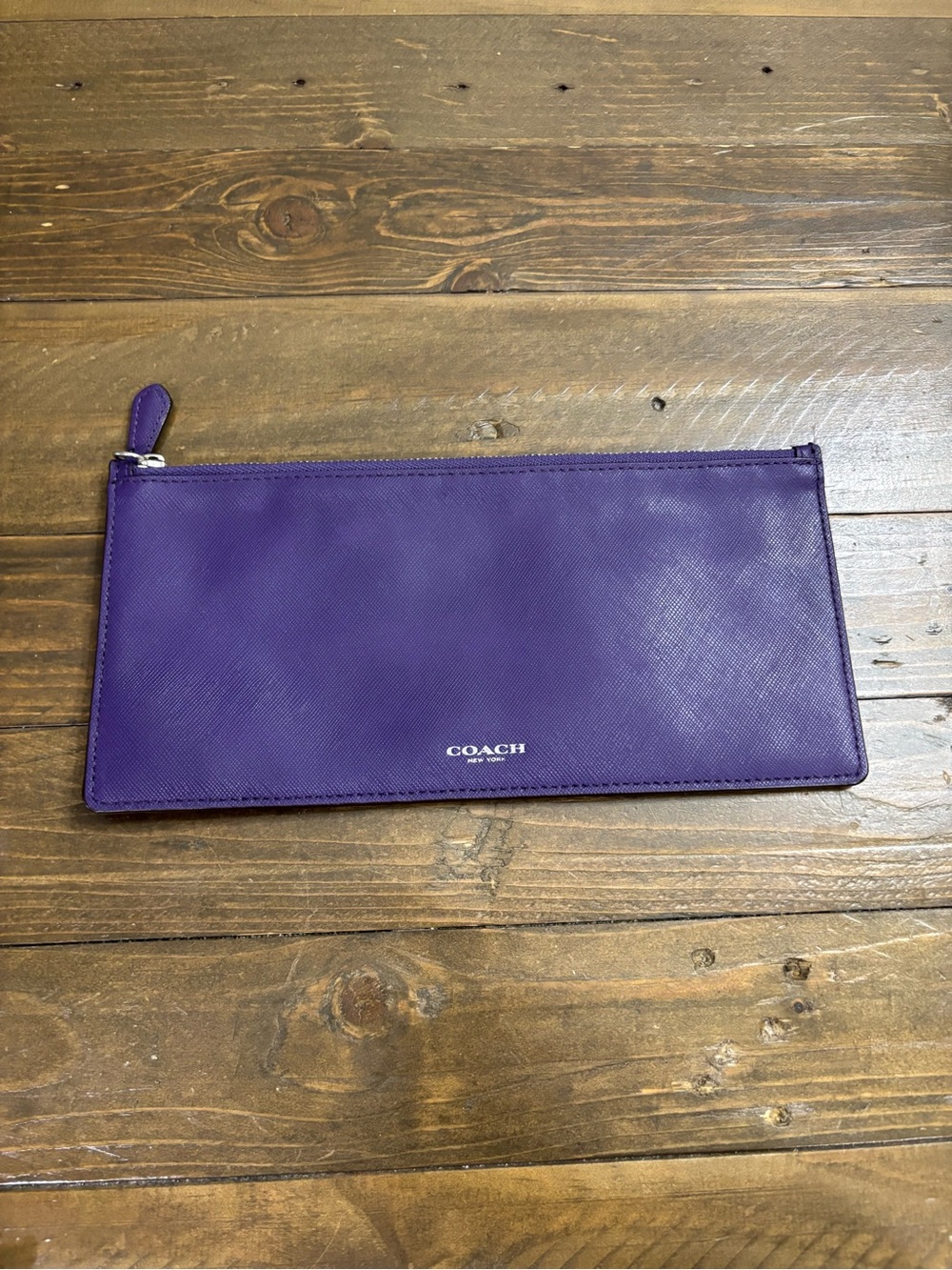 Coach Purple Cross-Grain Leather Zip Pouch
